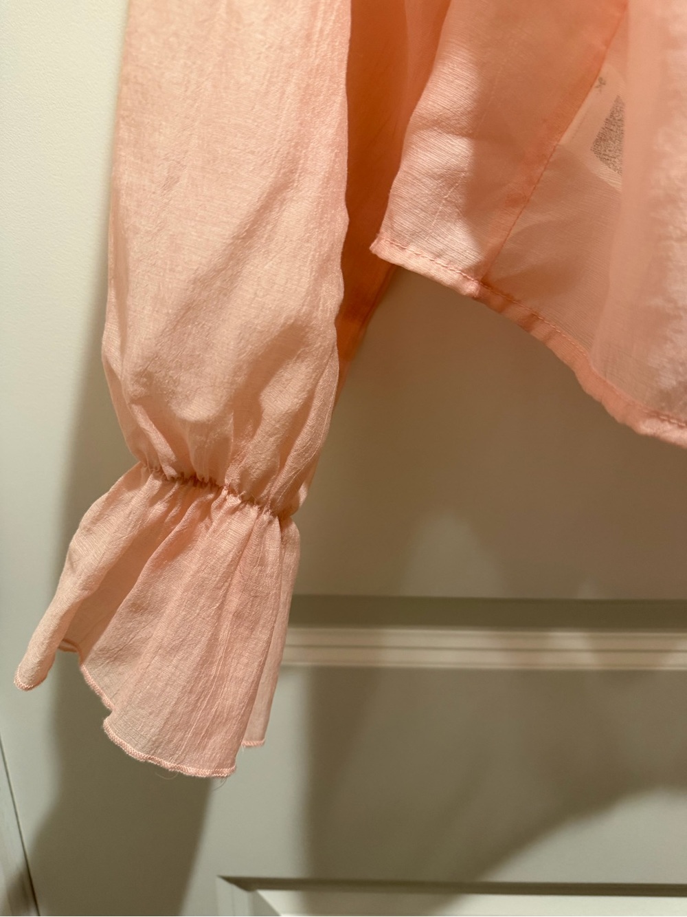 Peach Ruffle V-Neck Long Sleeve Blouse - Picture 5 of 12